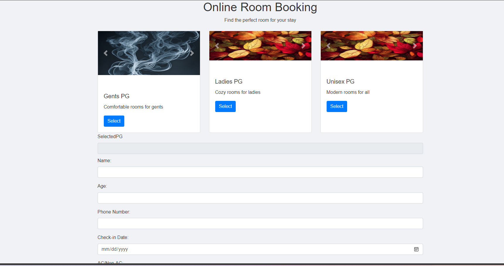 Hostel Booking Page
